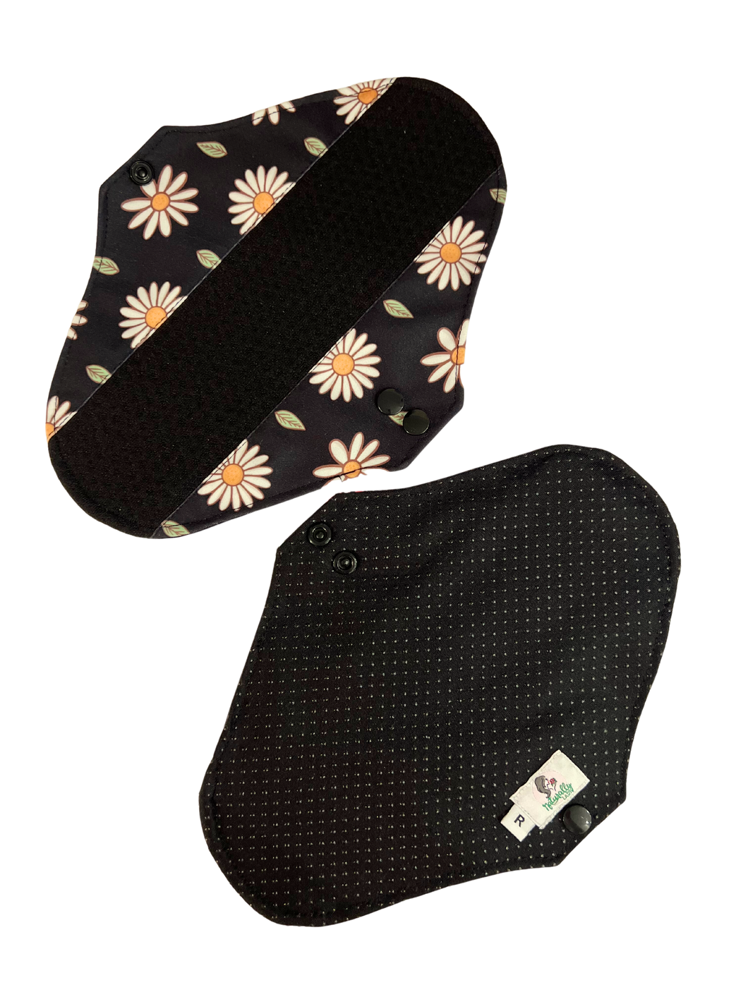 Anti-Slip Luxurious Daisy Black Zorb Reusable Sanitary Pad Size M - Regular Flow