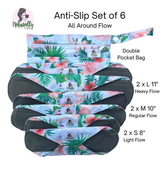 Reusable Sanitary Pads Anti-Slip Flamingo - 7pcs Starter Set - YOU CHOOSE Sizes to compose your set
