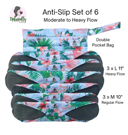 Reusable Sanitary Pads Anti-Slip Flamingo - 7pcs Starter Set - YOU CHOOSE Sizes to compose your set
