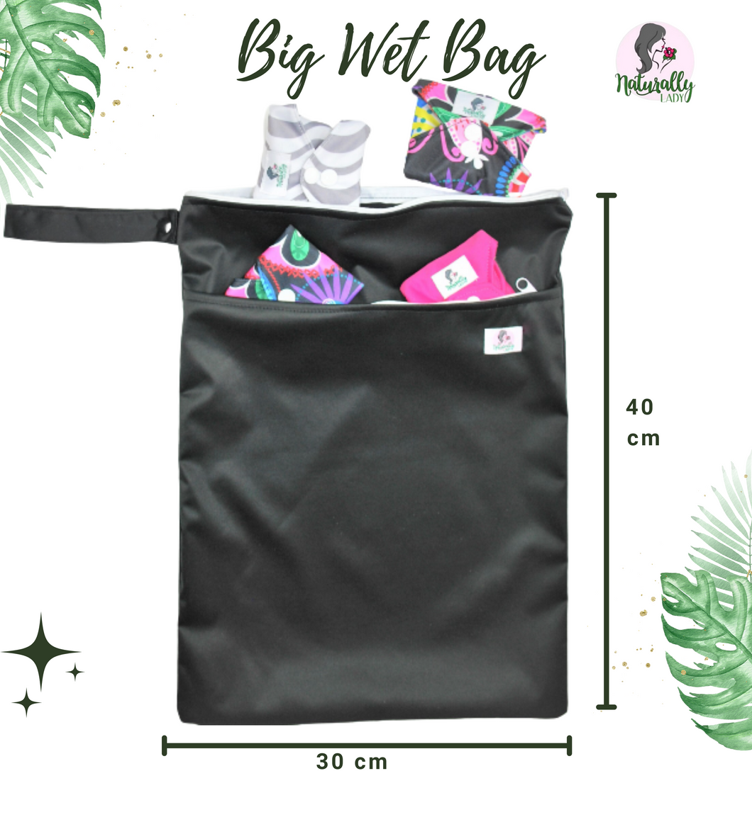 Big Wet Bag 30cm x 40cm for baby nappies |reusable cloth sanitary pads towels | face masks eco zero waste - Double Pockets