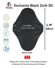 Load image into Gallery viewer, Made to Order - Exclusive Black Zorb reusable sanitary menstrual cloth pads towels napkins - Zorb 3D Stay Dry with Silvadour
