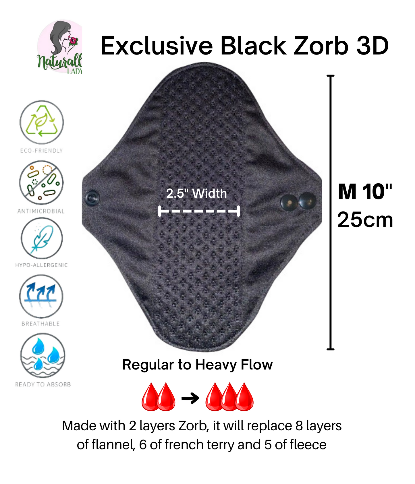 Reusable sanitary pads - Exclusive Black Zorb- Zorb 3D Stay Dry with S –  Naturally Lady
