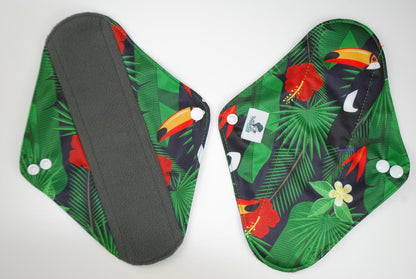 Reusable Sanitary Pads Toucan - 7 pcs Set ( 4 Size M and 2 Size L for heavy flow or night time + Wet Bag)