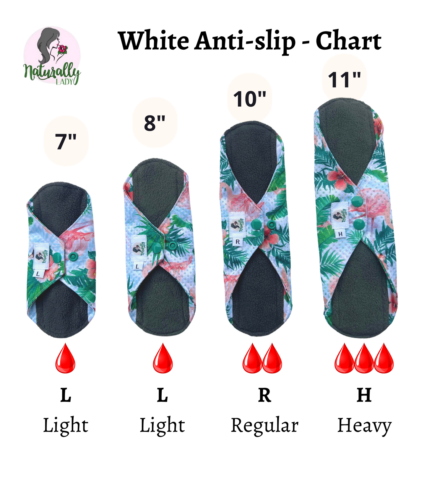 Reusable Sanitary Pads Anti-Slip Flamingo - 7pcs Starter Set - YOU CHOOSE Sizes to compose your set