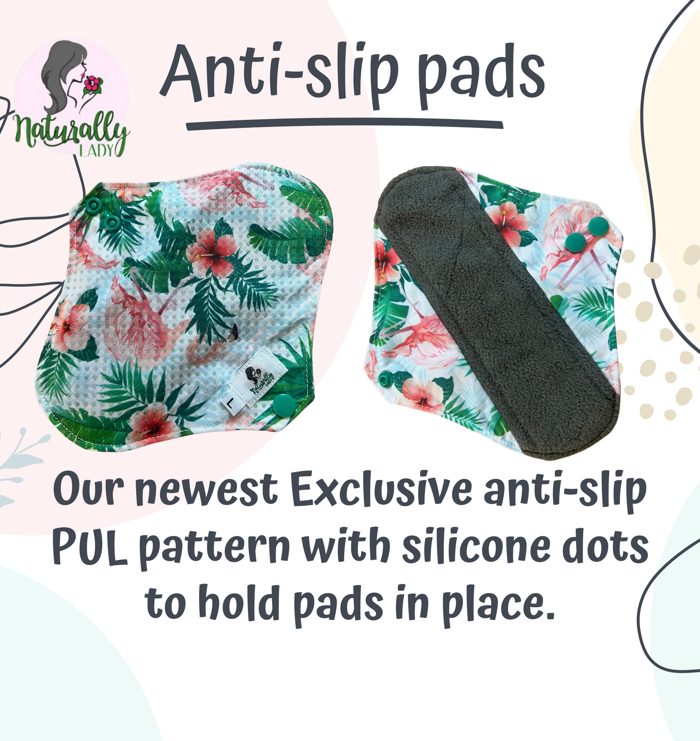 Reusable Sanitary Pads Anti-Slip Flamingo - 7pcs Starter Set - YOU CHOOSE Sizes to compose your set