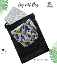 Load image into Gallery viewer, Big Wet Bag 30cm x 40cm for baby nappies |reusable cloth sanitary pads towels | face masks eco zero waste - Double Pockets
