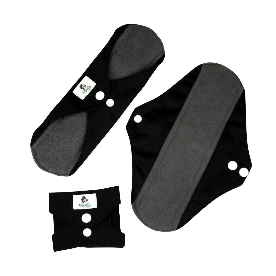 Reusable Sanitary Pads Black - Starter Set 9 pcs YOU CHOOSE Sizes to compose your set