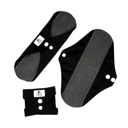 Reusable Sanitary Pads Black - Starter Set 9 pcs YOU CHOOSE Sizes to compose your set