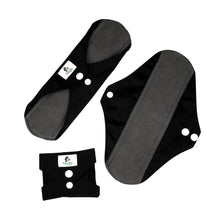Load image into Gallery viewer, 9 pcs Starter Set - Black Reusable Cloth Sanitary Towels Pads Napkins - YOU CHOOSE Sizes to compose your set
