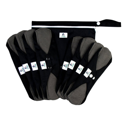 Reusable Sanitary Pads Black - Starter Set 9 pcs YOU CHOOSE Sizes to compose your set