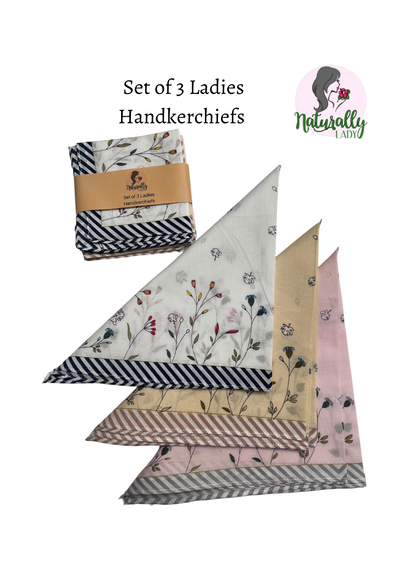 Cotton Ladies Handkerchiefs - Set of 3 45cmx45cm