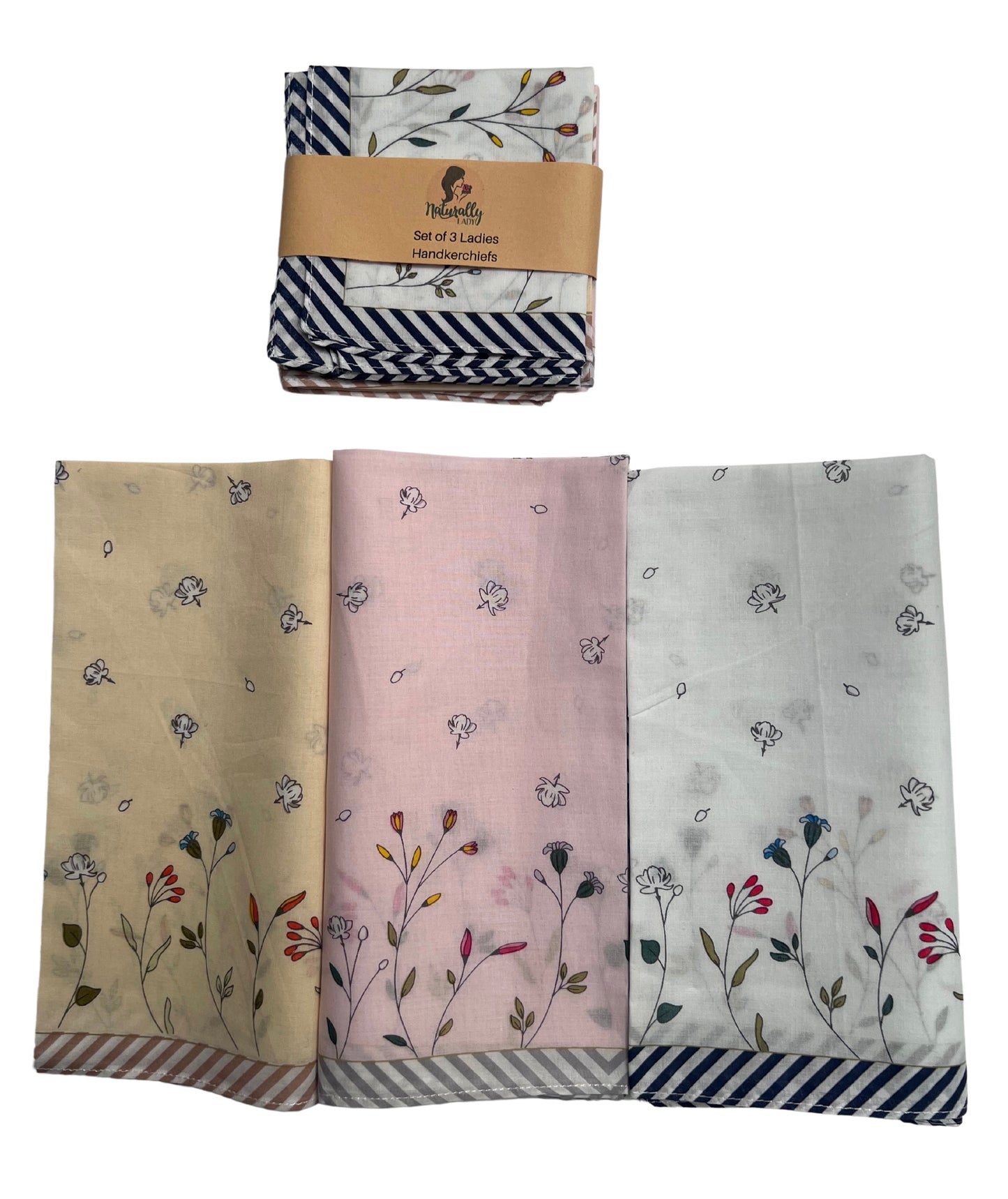 Cotton Ladies Handkerchiefs - Set of 3 45cmx45cm