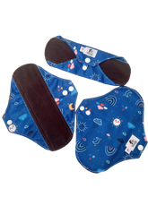 Load image into Gallery viewer, Small Teens Starter Set 6 pcs Reusable Sanitary Cloth Menstrual Pads - Blue Sky Pattern
