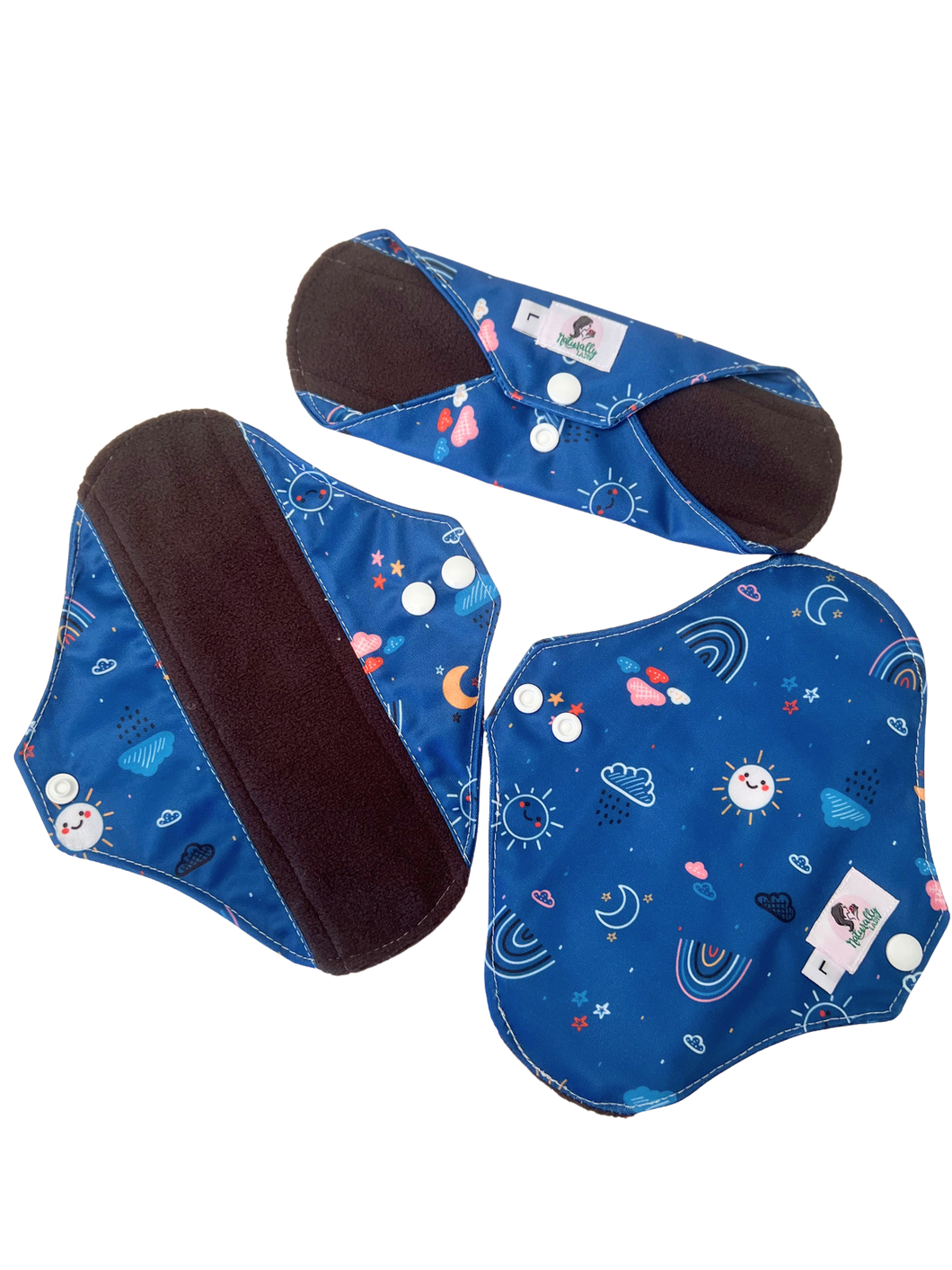 Small Teens Starter Set 6 pcs Reusable Sanitary Cloth Menstrual Pads - Blue Sky Pattern