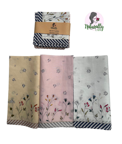 Cotton Ladies Handkerchiefs - Set of 3 45cmx45cm