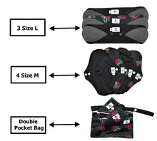 Load image into Gallery viewer, Naturally Lady Reusable Sanitary Pads Black and Flower Print

