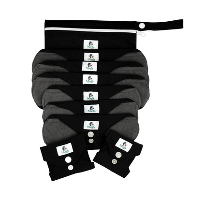 Black Reusable Sanitary Pads- 9 pcs Starter Set YOU CHOOSE Sizes to compose your set