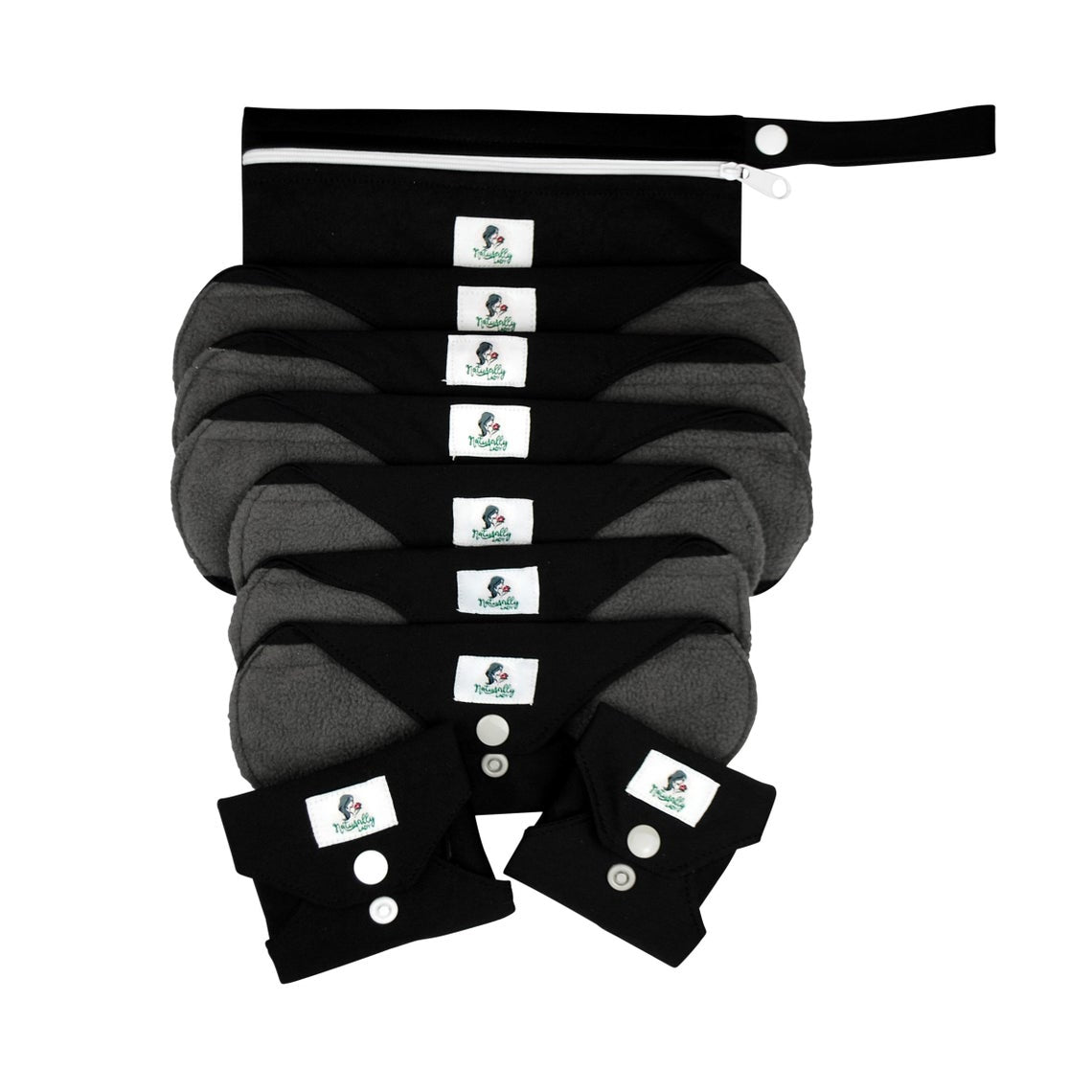 Reusable Sanitary Pads Black - Starter Set 9 pcs YOU CHOOSE Sizes to compose your set