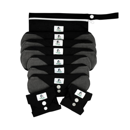 Reusable Sanitary Pads Black - Starter Set 9 pcs YOU CHOOSE Sizes to compose your set