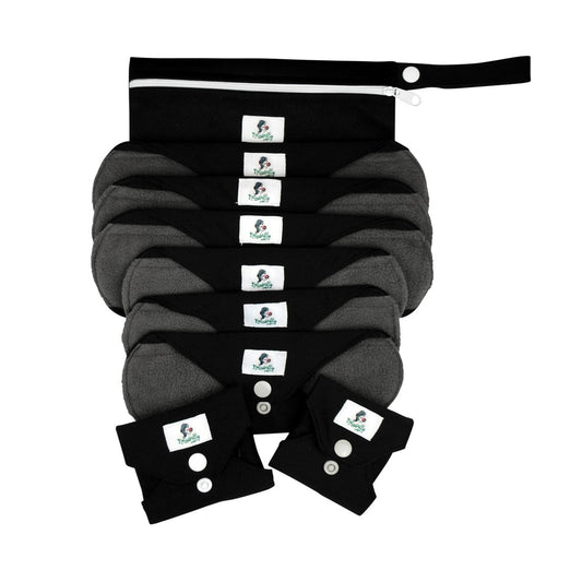 Reusable Sanitary Pads Black - Starter Set 9 pcs YOU CHOOSE Sizes to compose your set